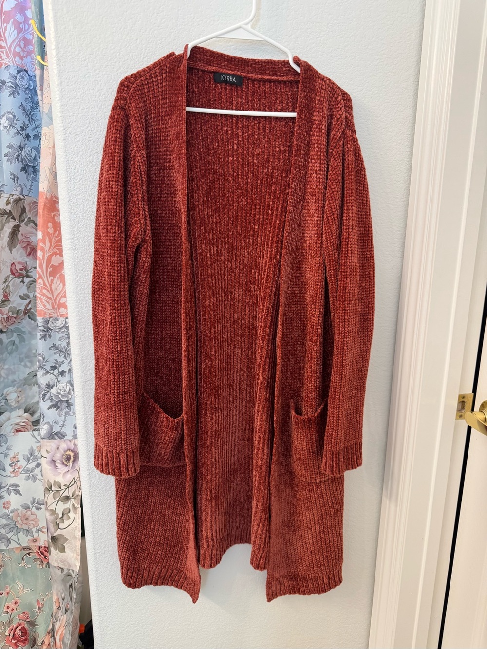 Kyrra Open-Front Chenille Cardigan Sweater - Rust Medium/Large Fall Long